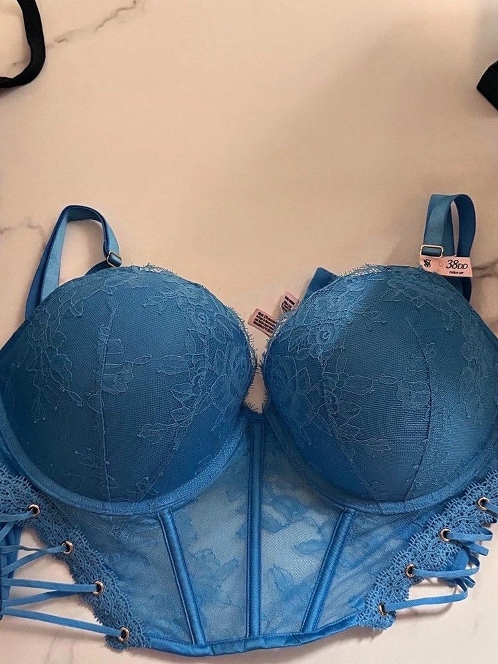 Victoria's Secret Lace-up Corset Push-Up Bra Blue 38DD